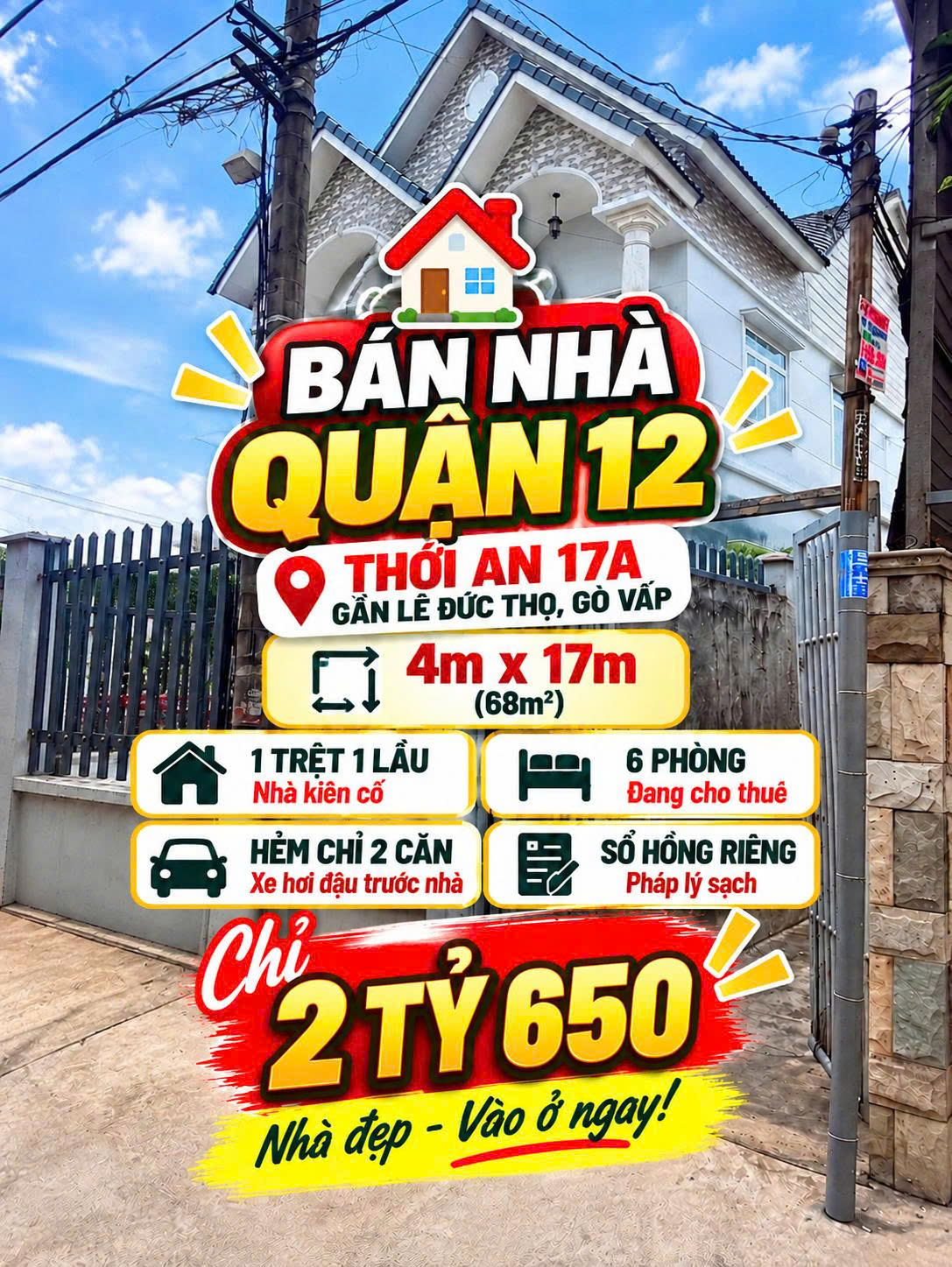 Hạ gấp 500 triệu! Nhà Quận 12 sát Gò Vấp chỉ 2 tỷ 650! 😱🔥 16021919