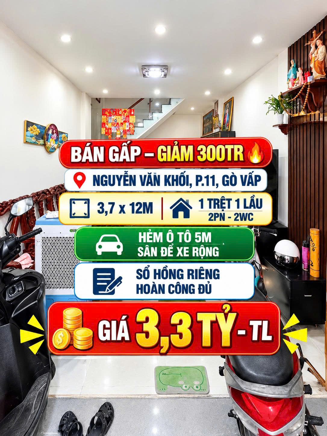 Bán nhà hẻm xe hơi thông Nguyễn Văn Khối Gò Vấp 45m2 chỉ  3.3 tỷ 16021991