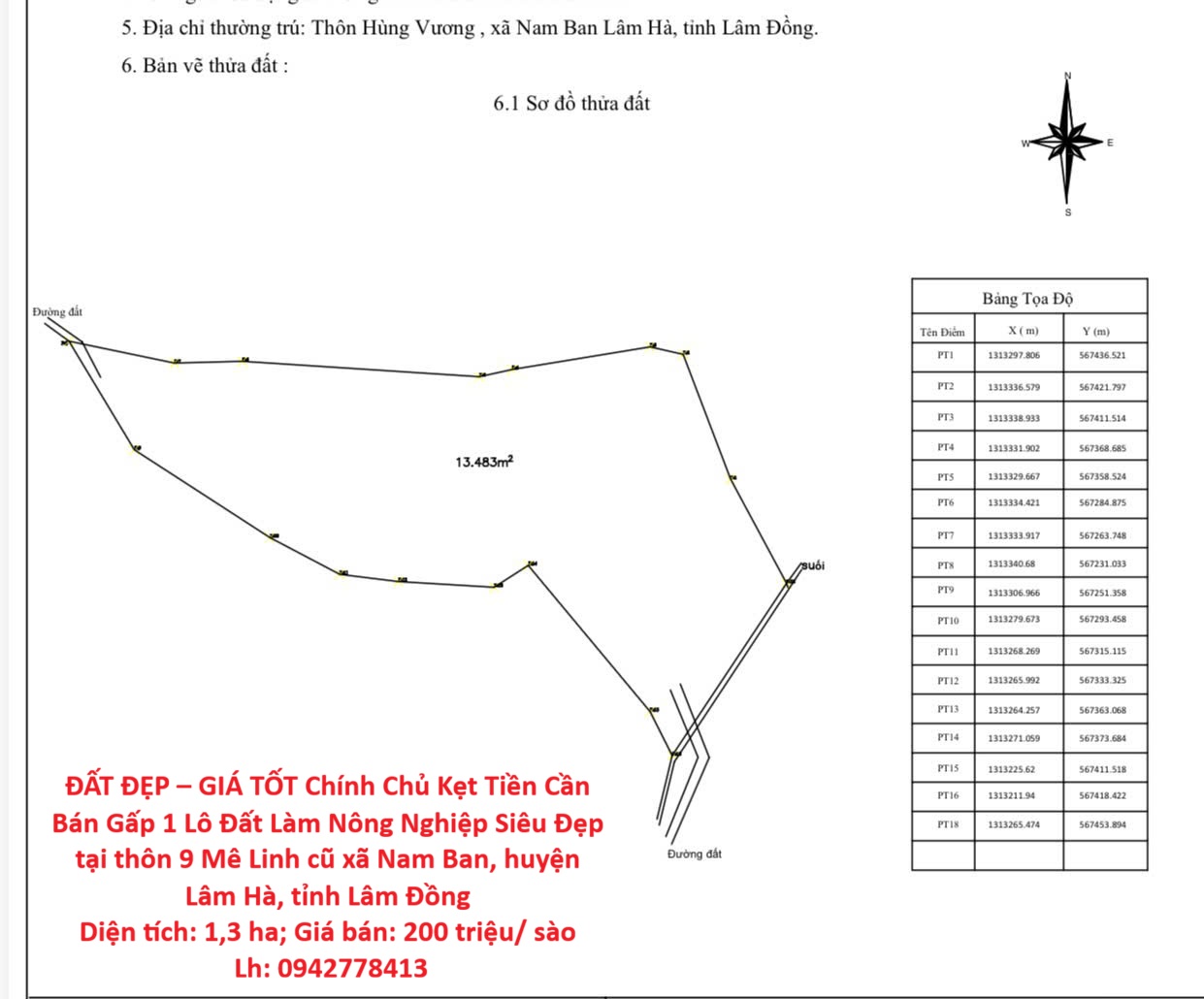 Chính Chủ Kẹt Tiền Cần Bán Gấp 1 Lô Đất Làm Nông Nghiệp Siêu Đẹp tại huyện Lâm Hà tỉnh Lâm Đồng 16022263