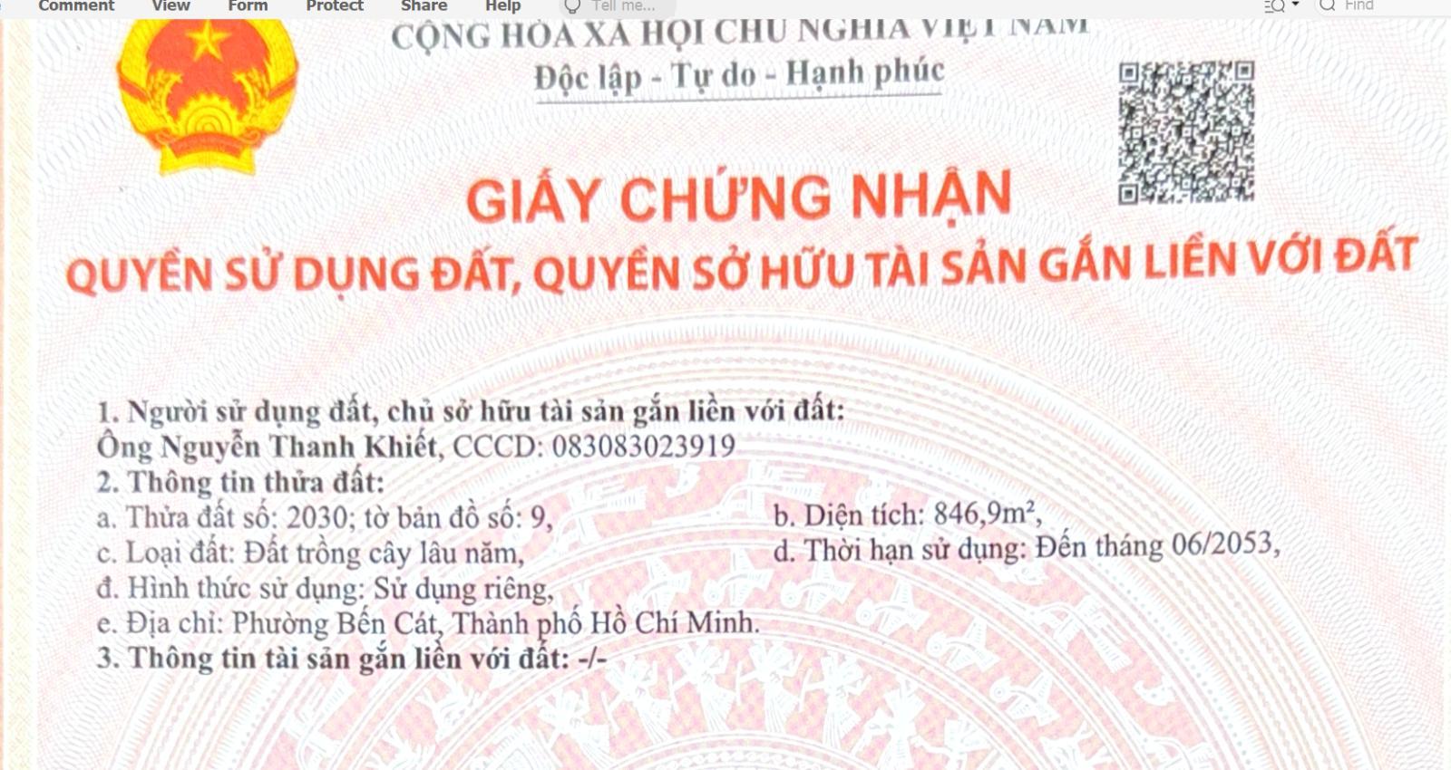 Chính chủ cần bán đất mặt tiền đường nhựa Bến Cát, TP. HCM. 16022615