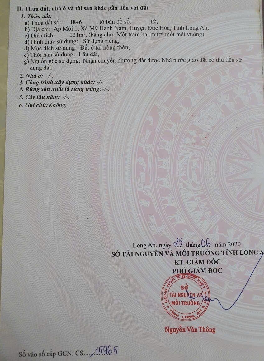 ĐẤT ĐẸP - GIÁ TỐT- CHÍNH CHỦ Cần Bán Nhanh Lô Đất Tại Ấp Mới 1, xã Mỹ Hạnh Nam, Đức Hòa, Long An 16022822