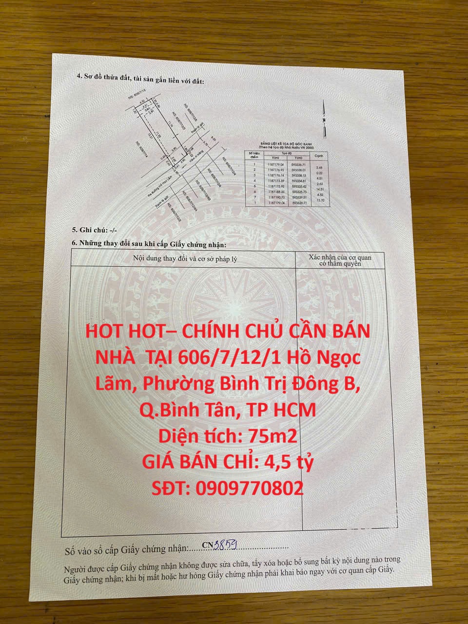 HOT HOT– CHÍNH CHỦ CẦN BÁN NHÀ  TẠI  Phường Bình Trị Đông B, Q.Bình Tân, TP HCM 16022923