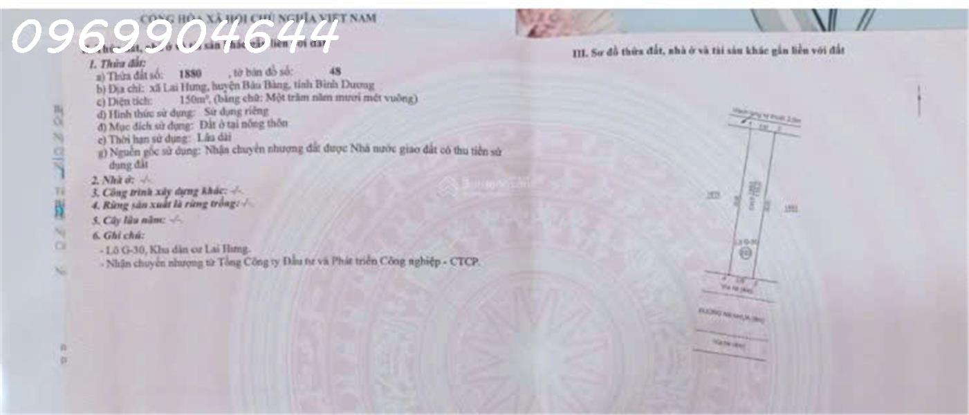 Bán lô đất siêu đẹp tại đường N7, Lai Hưng, Bàu Bàng, DT 150m2, giá đầu tư 16022984