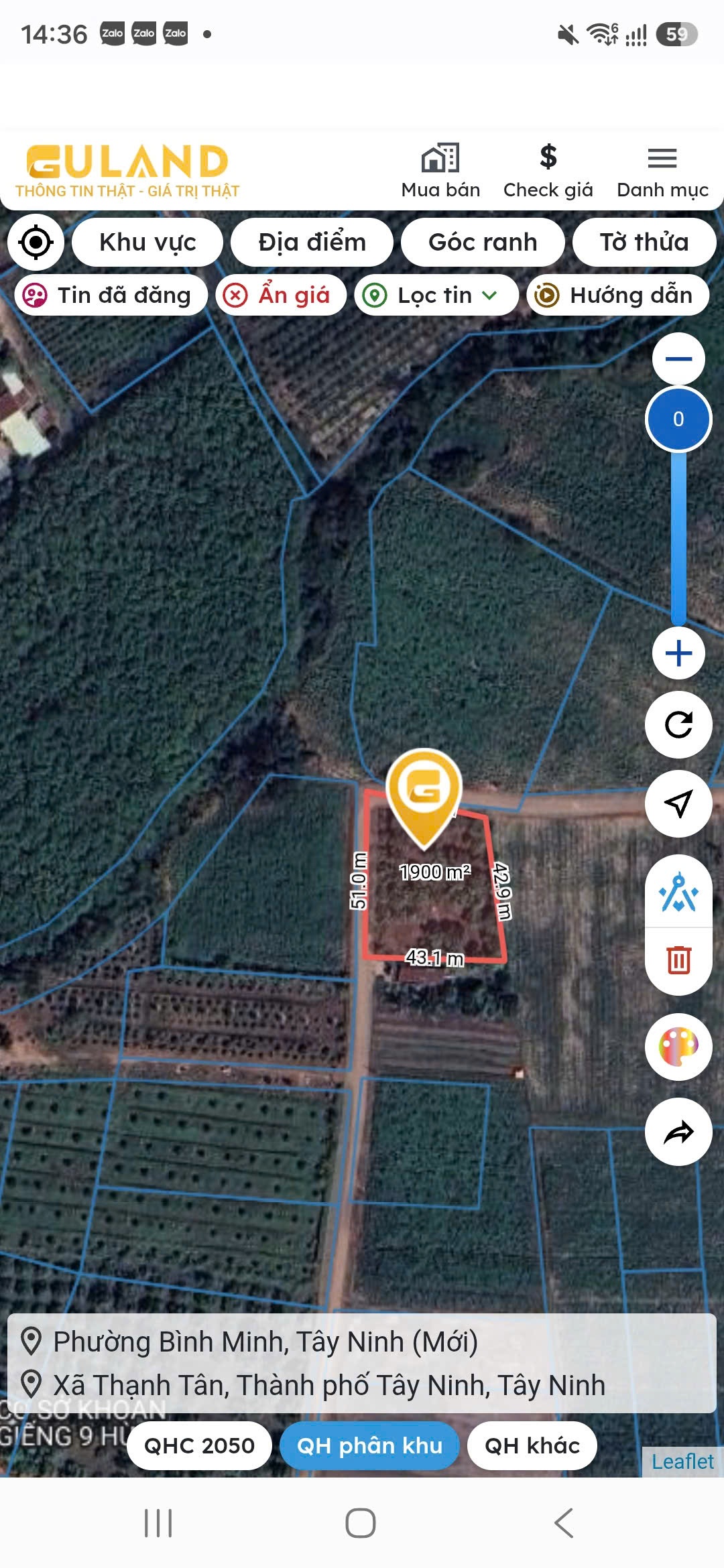 Bán lô đất 2 mặt tiền 64m có 300m2 thổ cư phân giá ngộp 8 tỷ tại phường Bình Minh - Tây Ninh 16023019