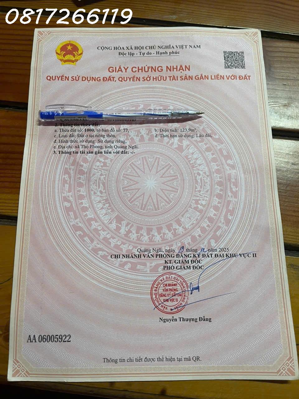 Cần bán nhanh lô đất đẹp xã Thọ Phong, Tỉnh Quảng Ngãi, 123,9m2, 1,080 tỉ 16023782
