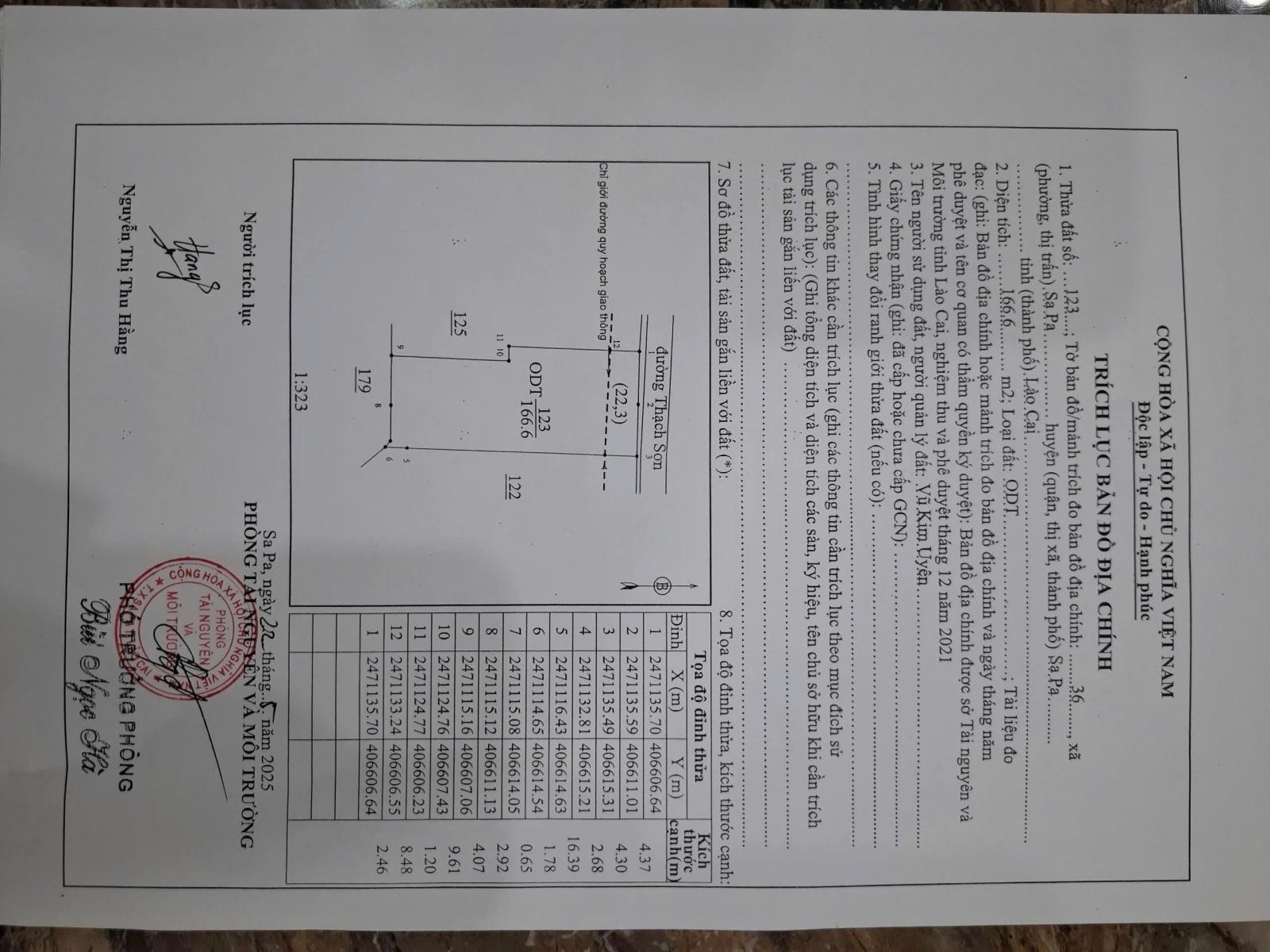 BÁN NHÀ ĐẤT MẶT PHỐ 068 THẠCH SƠN, PHƯỜNG SA PA, LÀO CAI – 166 M² – GIÁ 38 TỶ 16024320