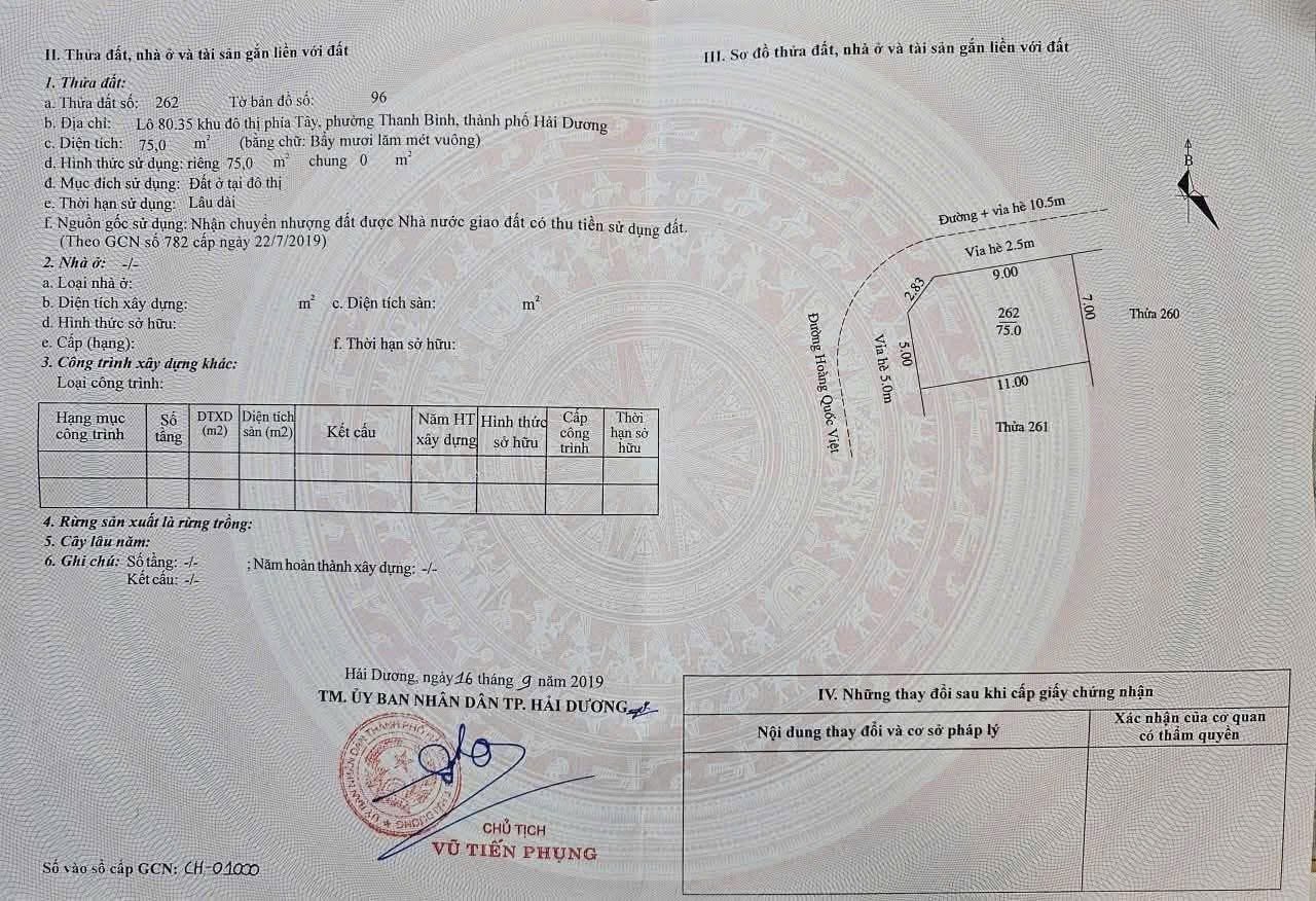 Bán đất lô góc mặt đường Hoàng Quốc Việt, ph Thanh Bình, TP HD, 75m2, mt rộng, 5.x tỷ 16024387