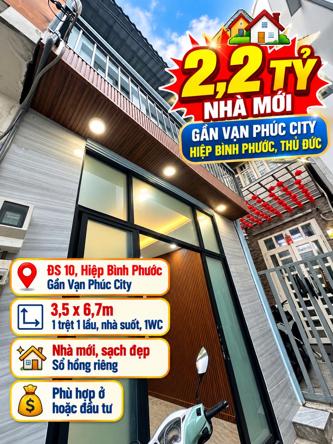 2,2 tỷ nhà mới gần Vạn Phúc City, Hiệp Bình Phước, Thủ Đức, sổ riêng 16024541