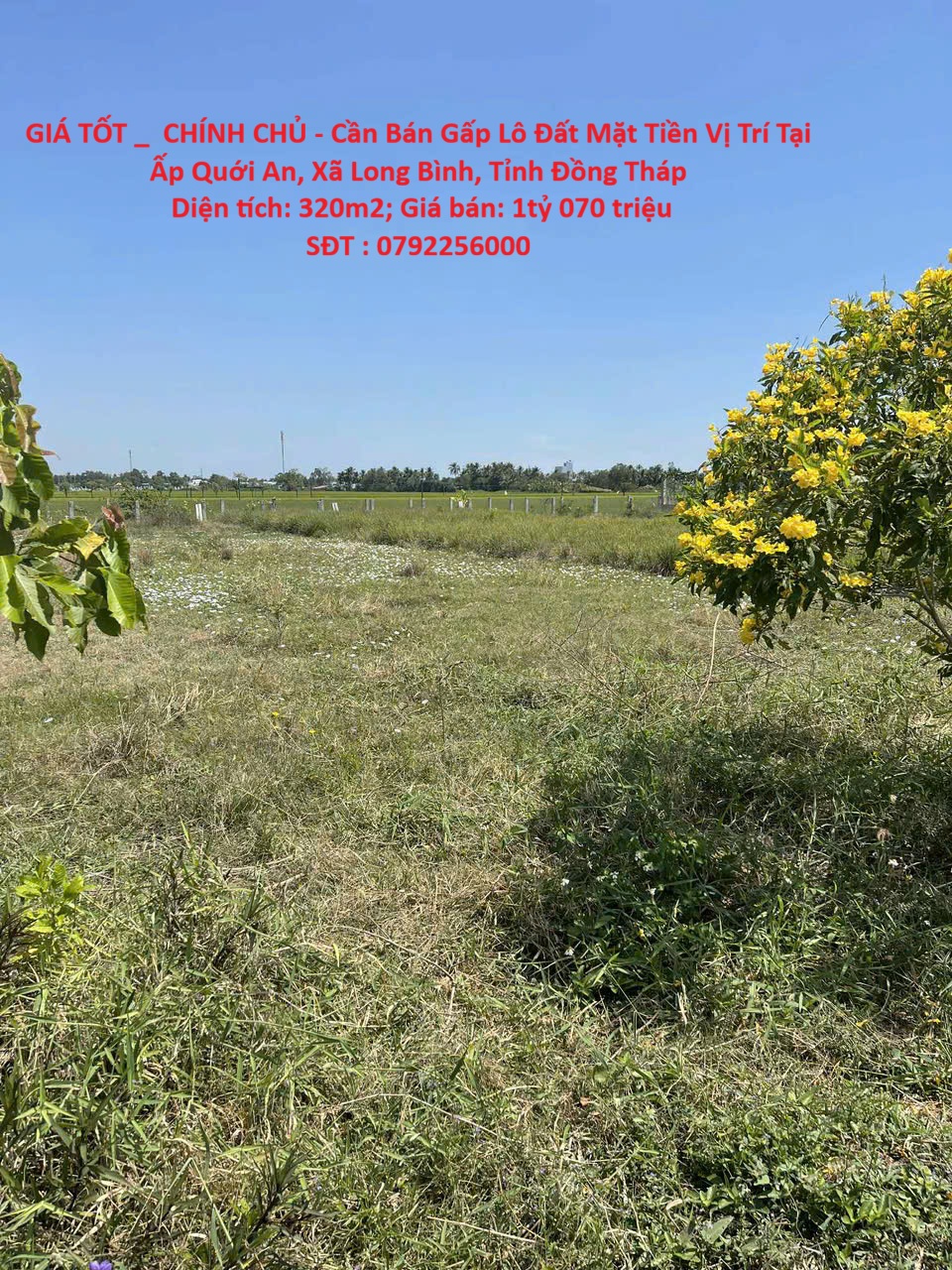 GIÁ TỐT _  CHÍNH CHỦ - Cần Bán Gấp Lô Đất Mặt Tiền Vị Trí Tại Ấp Quới An, Xã Long Bình, Tỉnh Đồng 16024673