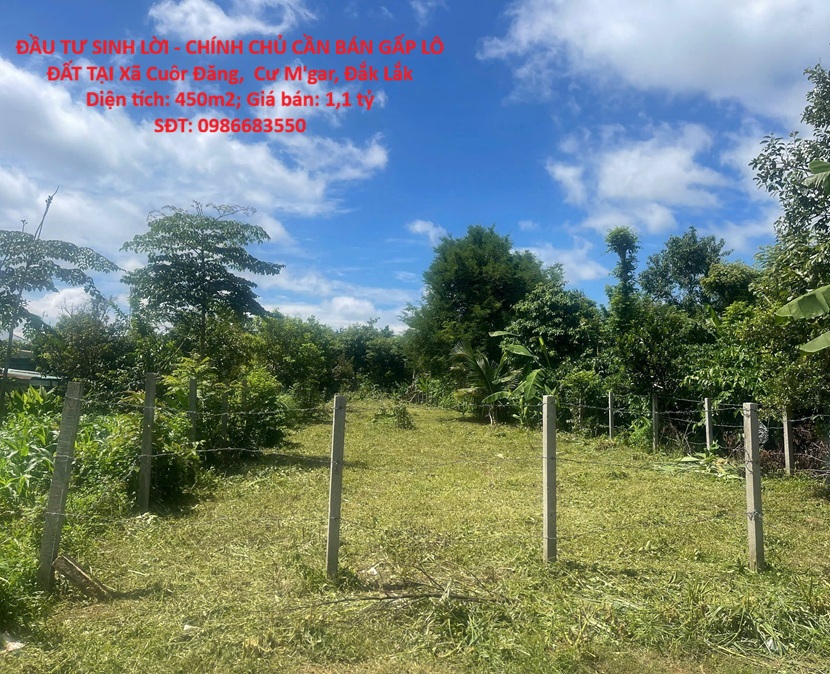 ĐẦU TƯ SINH LỜI - CHÍNH CHỦ CẦN BÁN GẤP LÔ ĐẤT TẠI Xã Cuôr Đăng,  Cư M'gar, Đắk Lắk 16024674