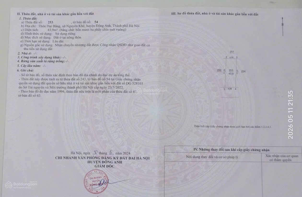 Chính chủ bán nhanh 43,9m2 đất thổ cư áp góc ngã tư, đường nhựa 10m và 15m tại Đông Anh 16024820