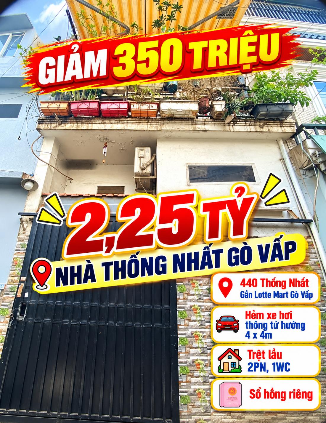 Nhà Thống Nhất Gò Vấp giảm 350 triệu còn 2,25 tỷ sổ riêng 16024954