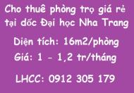 Cho thuê phòng trọ giá rẻ tại dốc Đại học Nha Trang; từ 1tr/th; 0912305179
