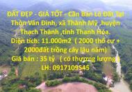 Cần bán lô đất 11.000m2 tại xã Thành Mỹ, Thạch Thành, Thanh Hóa; 35 tỷ; 0917109545
